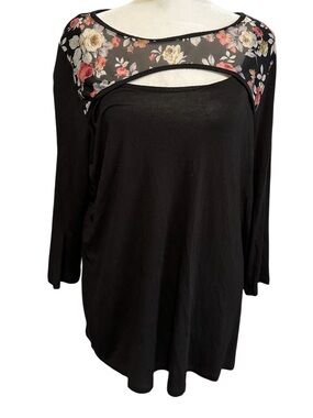 Kim& Cami Floral-Yoke Long Sleeve Women's Top size 1X